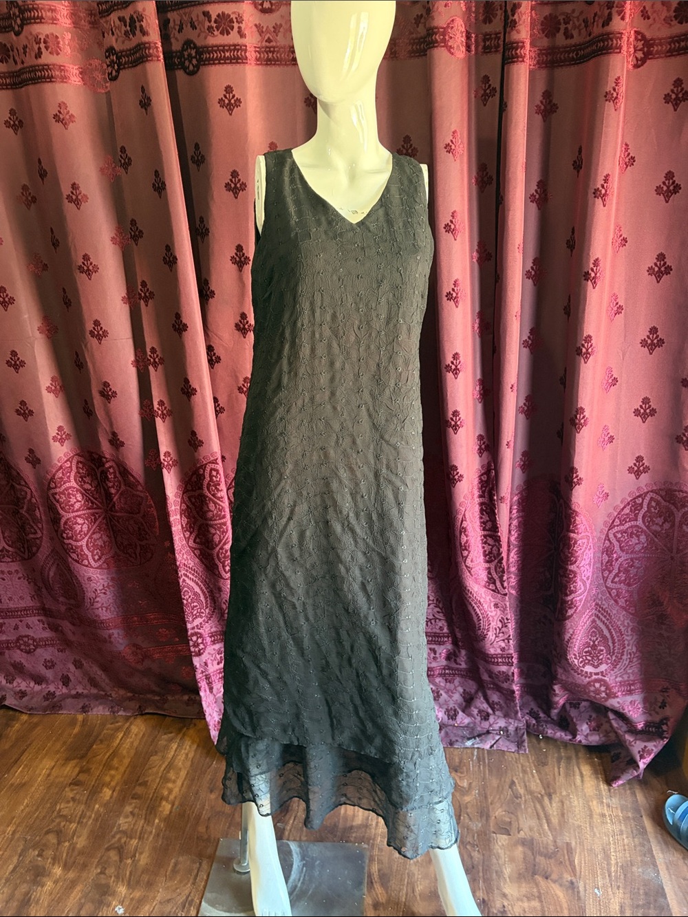 Black Eyelet Sleeveless V-Neck Women's Sundress Size Eight